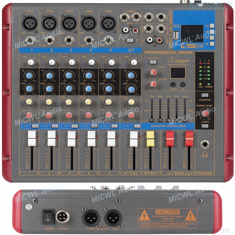 MICWL 9 Channel Live Audio Microphone Mixers Mixing Console De Mixage Consola Stereo Bluetooth XLR 48V Phantom Power Sound Card