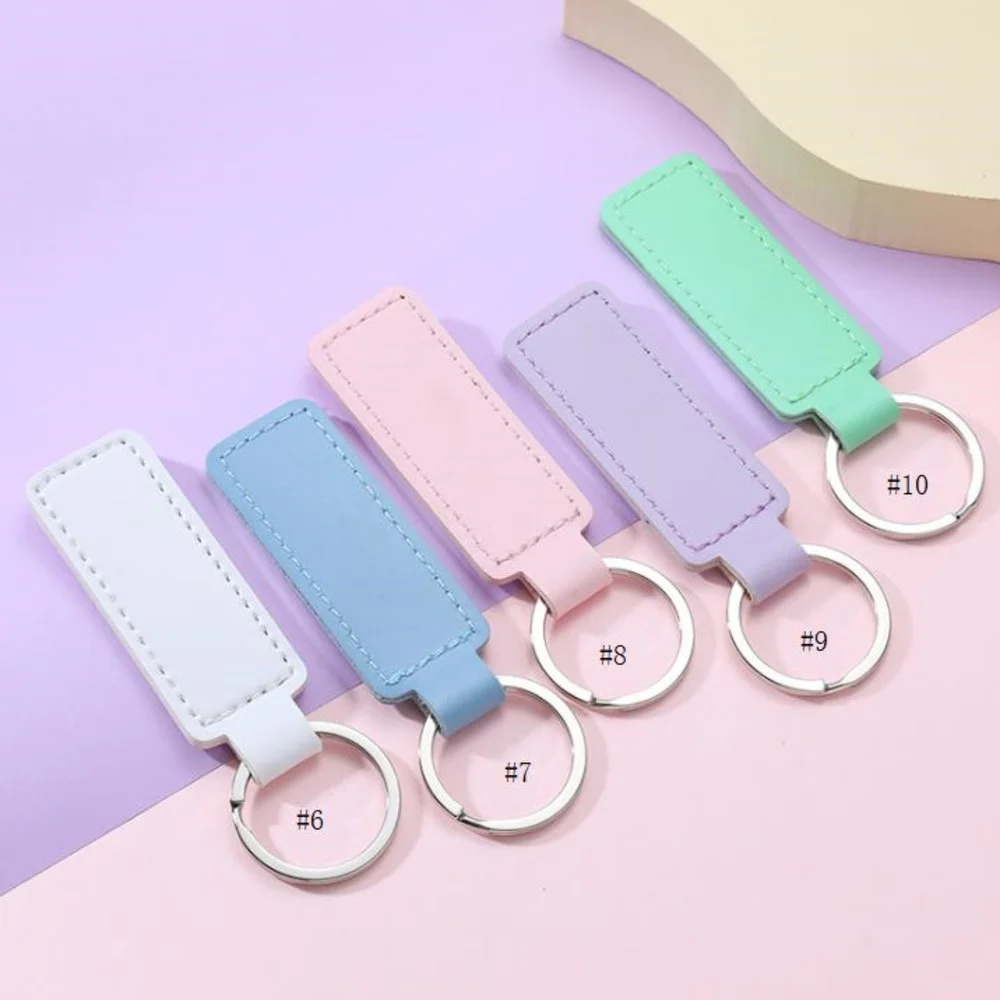 Creative PU Leather Keychain Metal Keyring Car Keychains Pendant Personalise Gift Key Chain 10 Colors