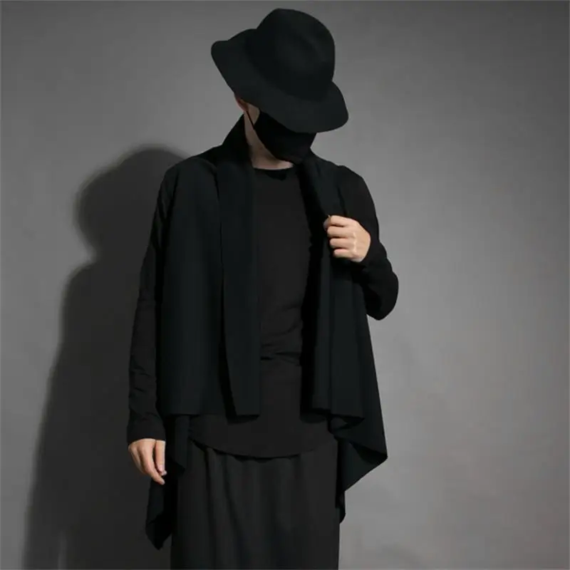 Dark wind personality trendy brand simple thin sleeveless cardigan  trendy men fashion cloak cloak