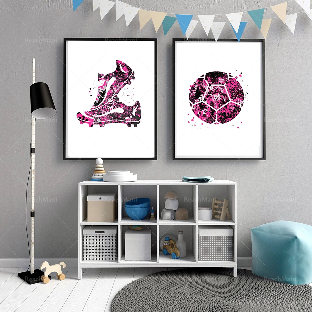 Fußball- und Fußballschuhdrucke, farbige Fußballkunst, Fußballplakate, Sportkunstdekoration, Geschenke für Fußballspieler