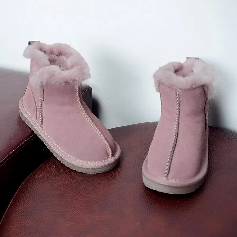 DIMI-zapatos de felpa de lana para niños y niñas, botas de nieve de ante, impermeables, antideslizantes, cómodas y cálidas, invierno, 2024