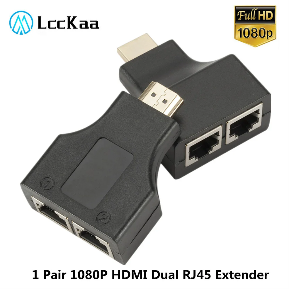 LccKaa 1 คู่ 1080P HDMI Dual RJ45 CAT5E CAT6 UTP LAN Ethernet HDMI Extender Repeater อะแดปเตอร์ขยาย 30 M สําหรับ HDTV HDPC