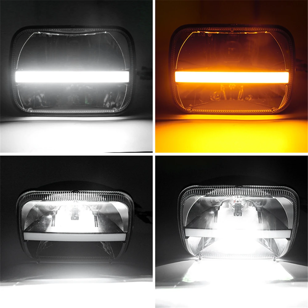 

1 шт. прямоугольная фара 5x7 дюймов с белыми ДХО и янтарным сигналом поворота для Kawasaki ZRX 1100 1200, Jeep Wrangler YJ, Cherokee XJ