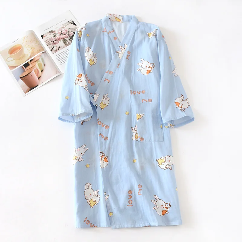 Japanese Kimono Dressing Gown Women\'S Cotton Gauze Pajamas And Wind Lace Bathrobe Sweat Steam Home Wear Spring Summer пижама