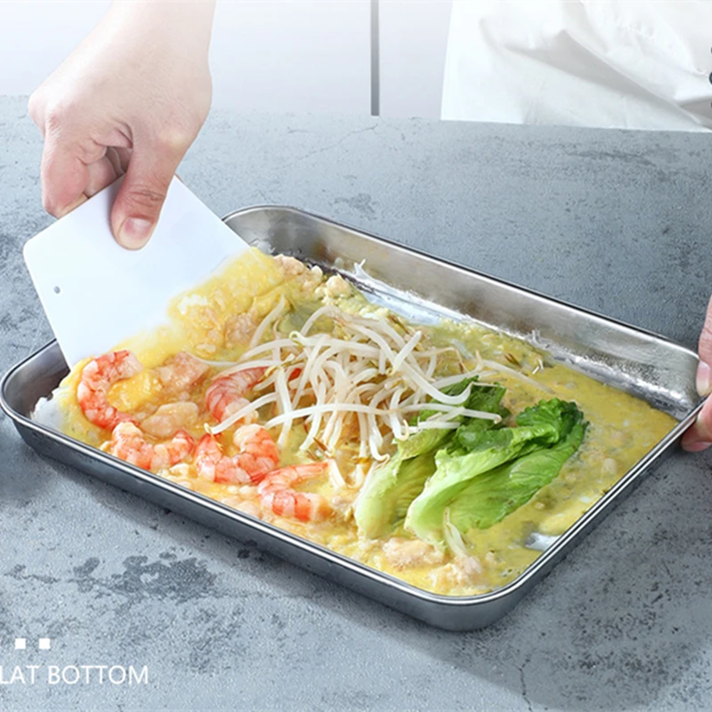 Rectangular Thicken Steaming Plates Stainless Steel Cake Bread Pan Food Vegetables Storage Drain Tray Kitchen Baking Accessories