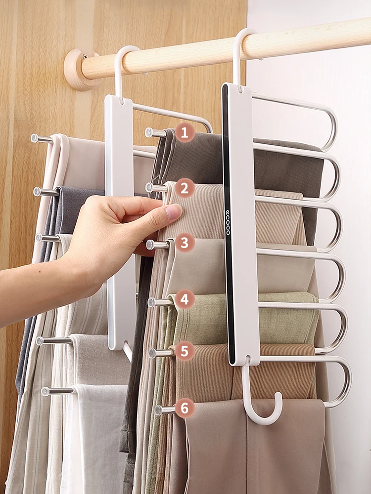 zq Folding Pant Rack Retractable Multi-Functional Multi-Layer Pants Hanger Wardrobe Storage Pants Hanger