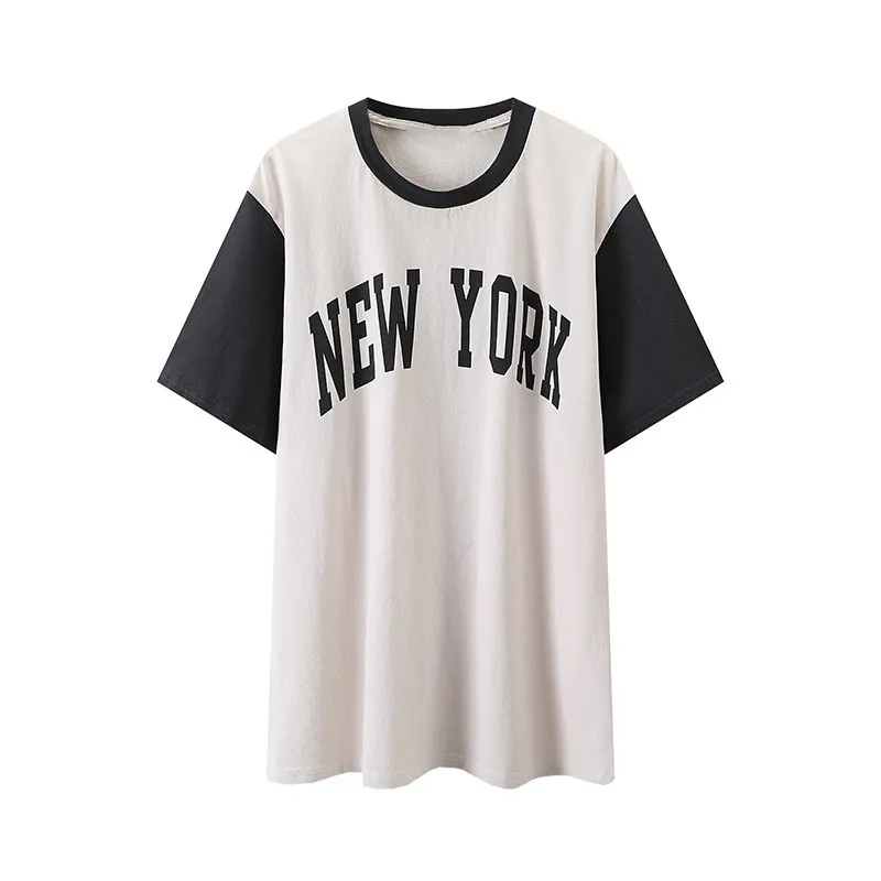 PUWD Vintage Women Letter Print Soft Cotton Loose T-shirt 2022 Summer Fashion Ladies O-neck Casual Tees Girls Short Sleeve Tops