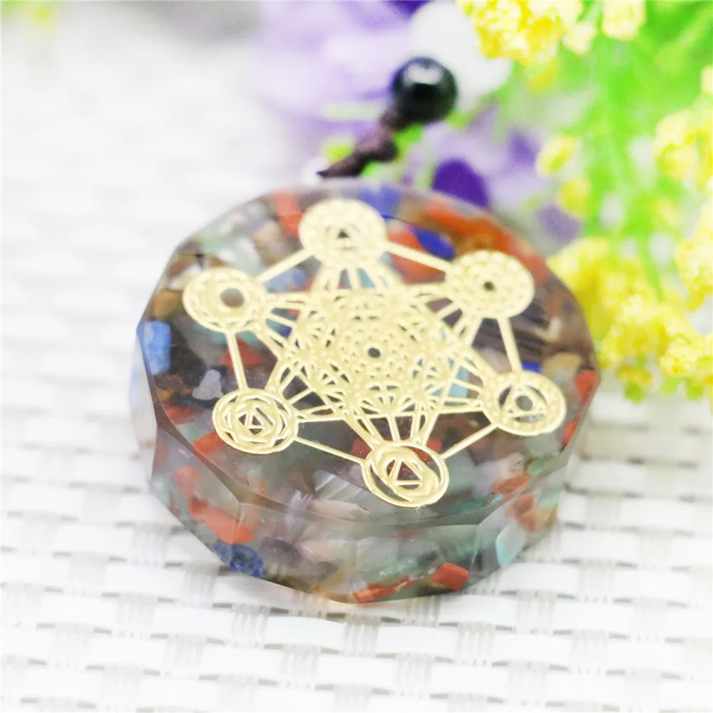 

36mm Multicolor Symbol Resin Round Faceted Natural Crushed Stone Necklace Women Girls Rope Chain Sweater Chain Jewelry Making