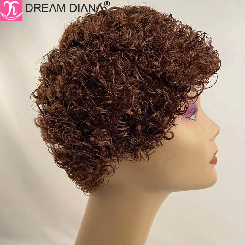 DreamDiana Malaysian Hair Wig Remy Short Natural Curly Glueless Human Wigs Pixie Cut Wig Ombre Short Machine Made Human Hair Wig