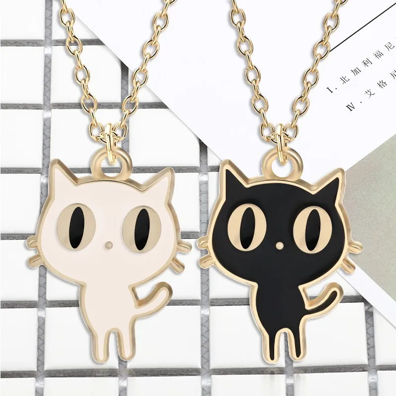 DIY-猫のペンダント付きのかわいい動物のネックレス,お祝いのジュエリー,漫画のデザイン,黒と白の色,女性と女の子へのギフト