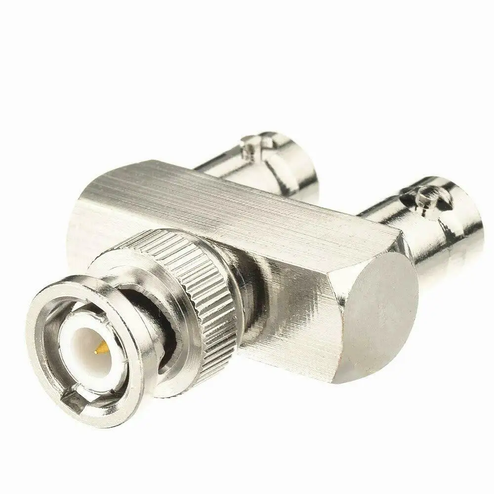 Adaptador bnc macho para fêmea dual bnc tipo t 3 vias, conector de áudio rf coax