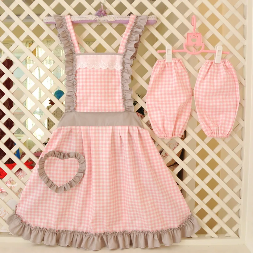 

Lovely Apron For Women Kitchen Cooking Work Clothes Princess Aprons Lattice Cotton Cleaning Dress Bib Baking Restaurant Aprons