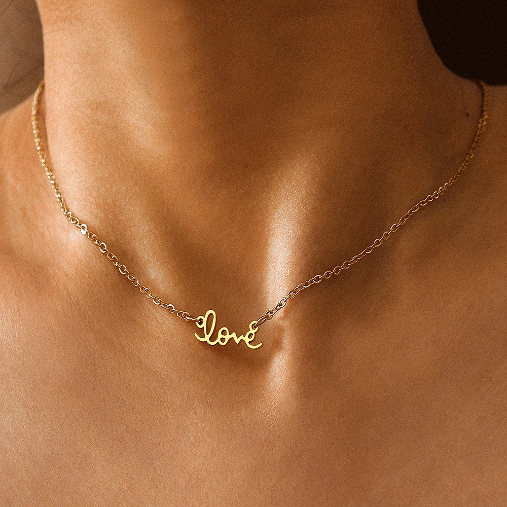 Stainless Steel Necklaces Love Letters Pendant Chain Collar Kpop Charm Fashion Necklace For Women Jewelry Party Gifts One Piece