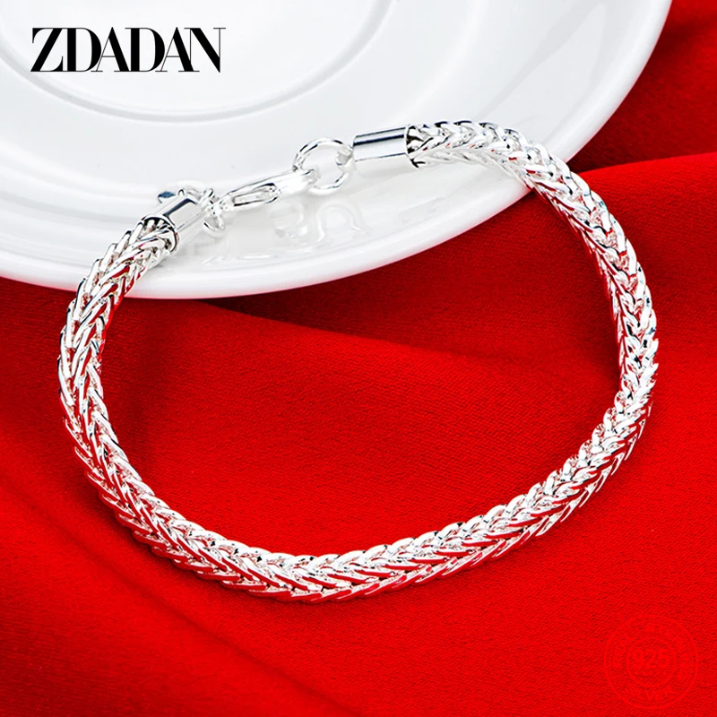 ZDADAN 925 Sterling Silver 4MM Snake Bone Chain Bracelet For Women Fashion Wedding Jewelry Gift