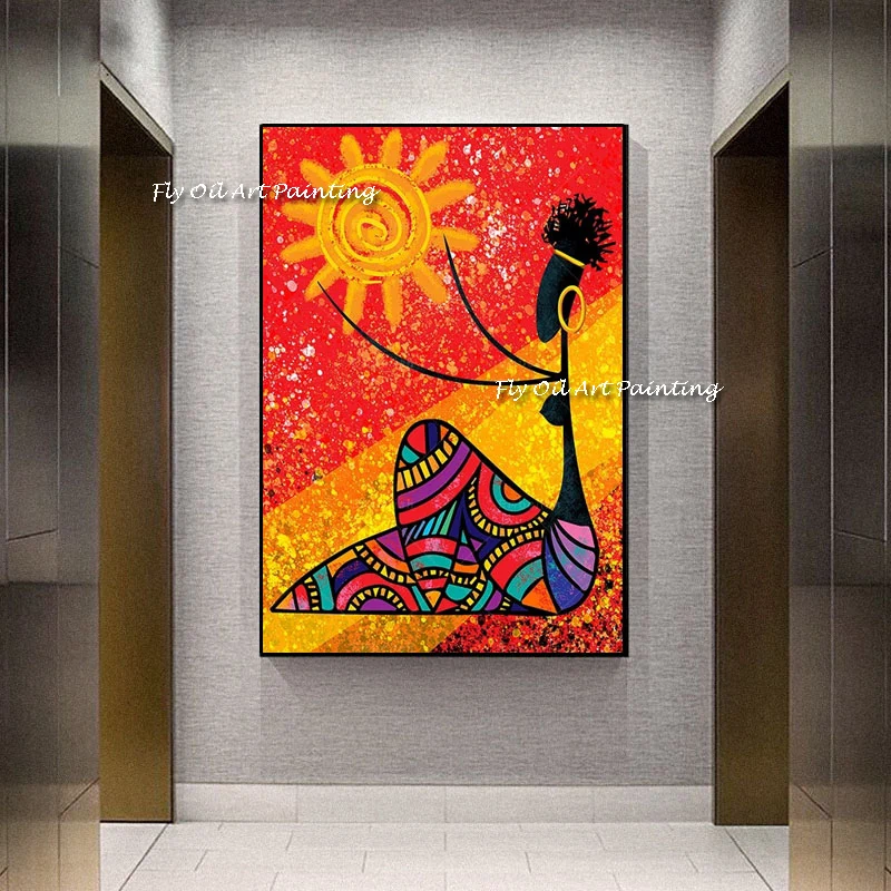 Abstract Wall Art Painting For Abstract Red Yellow The Setting Sun Oil Painting 100% Handmade On Canvas For Live Room Home