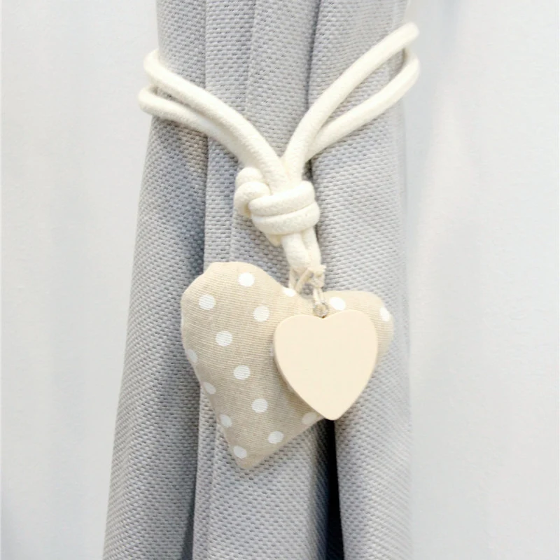 1PC Lovely Heart Shape Magnetic Curtain Tiebacks Natural Cotton Linen Rope Window Curtain Buckle Kids Room Drapes Holder Decor