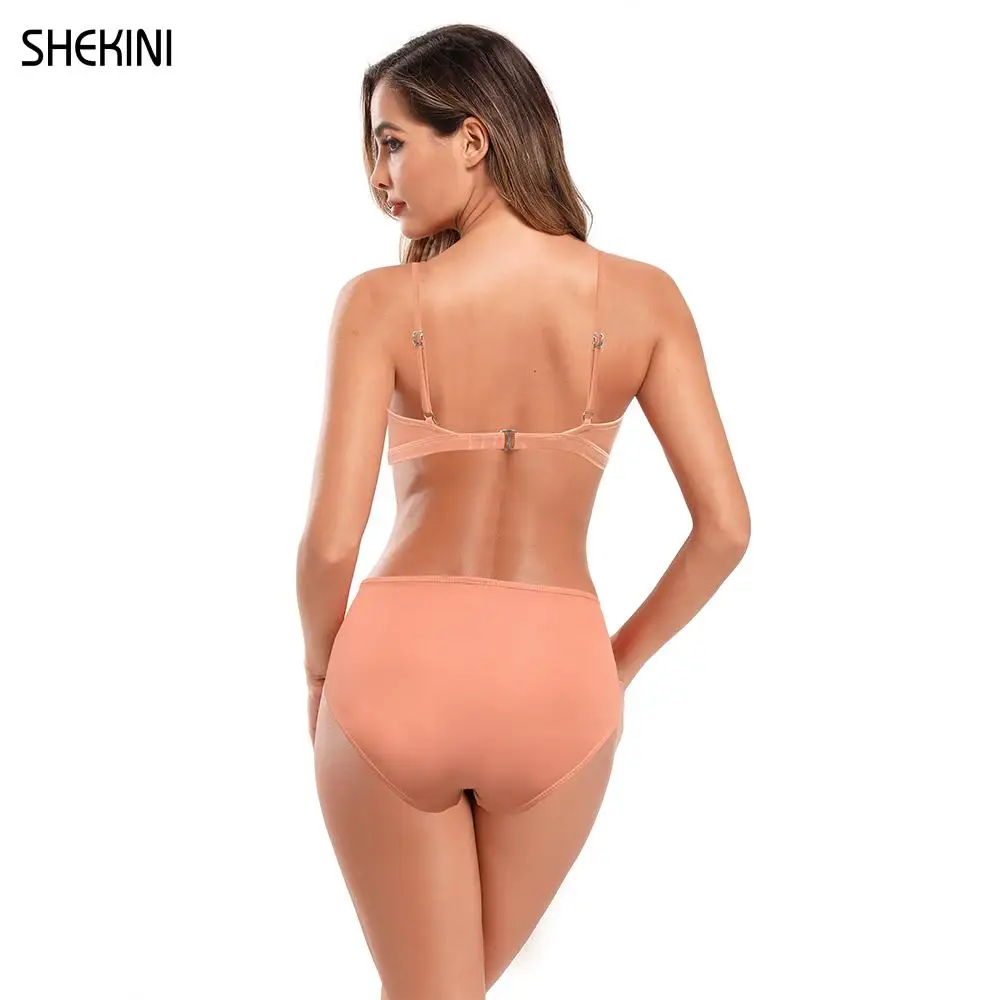 

SHEKINI Women Swiming Shirred Top Two Piece Swimsuit High Waist Bottom Bathing Suits Summer Push up Bikini Beach Swimwear