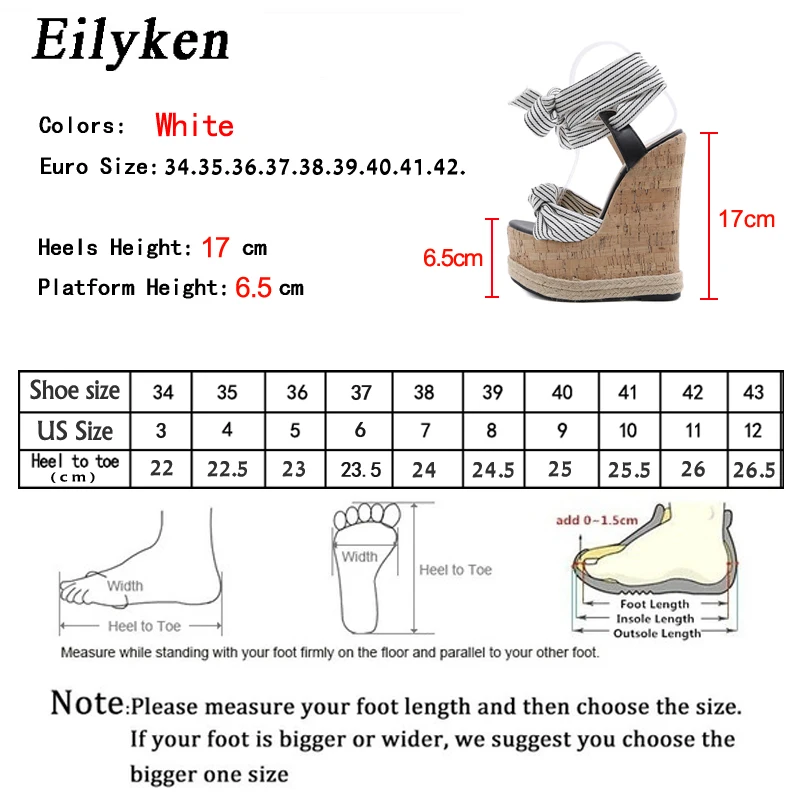 Eilyken 여름 솔리드 화이트 플랫폼 웨지 샌들, 여성 패션 하이힐, 발목 스트랩, 오픈 토 슈즈