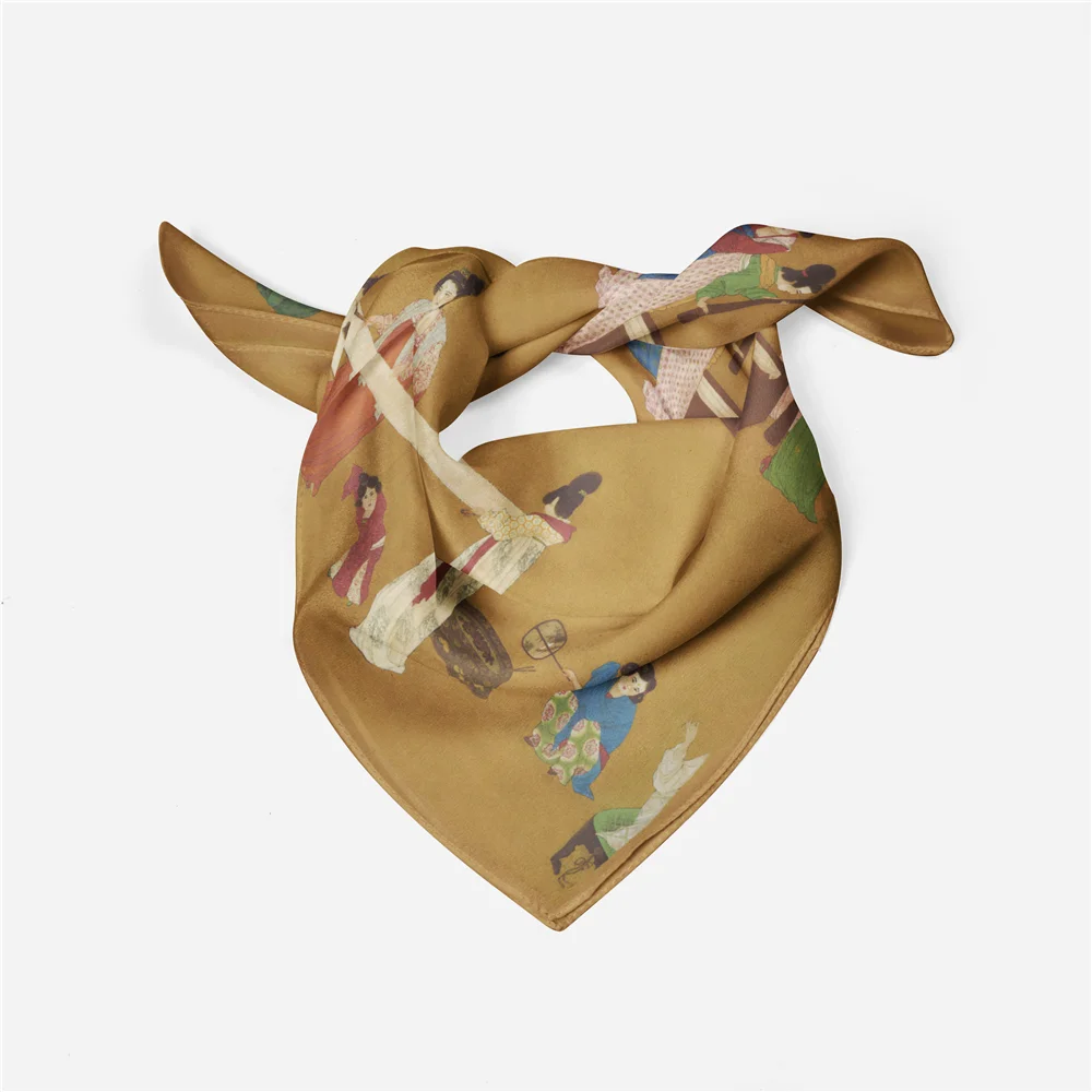 Twill Silk Scarf Woman Practicing  Painting Square Scarves Wraps Bandana Small Hijab Silk Foulards Tie Headband Neckerchief 53CM