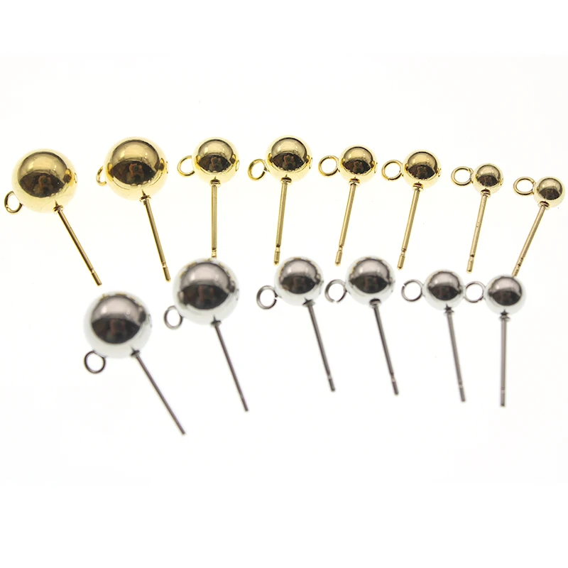 20Pcs Stainless Steel Gold Color 3 4 5 6 8 mm Round Ball Stud Earrings with Jump Rings DIY Earrings Accessories Jewelry Making