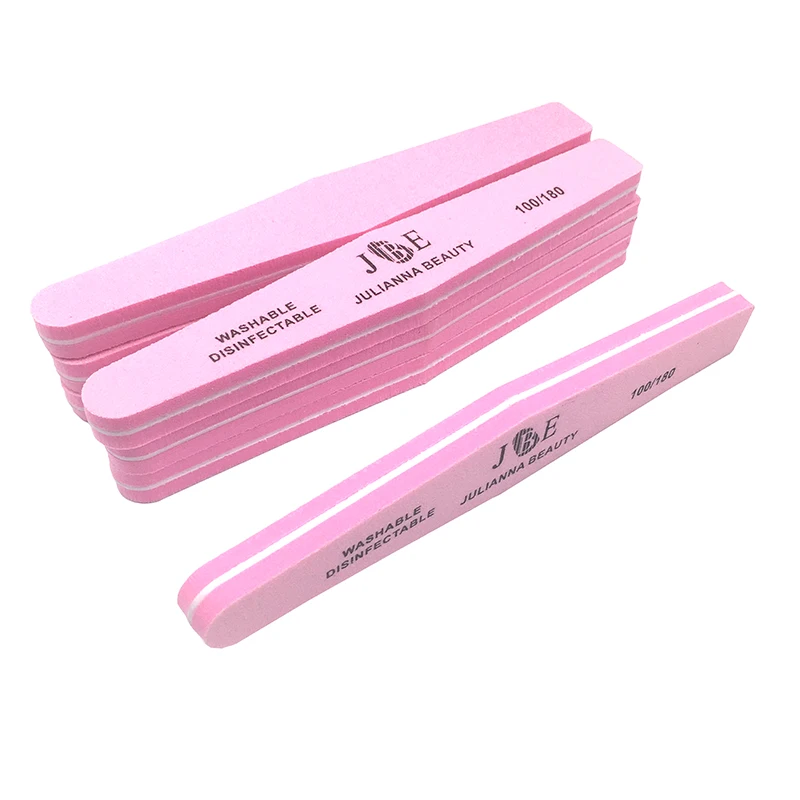 

10Pcs Pink Sponge Nail Files 100/180 Grit Professional Double Side Sanding Fingernail Polishing Sandpaper Block Manicure Tools