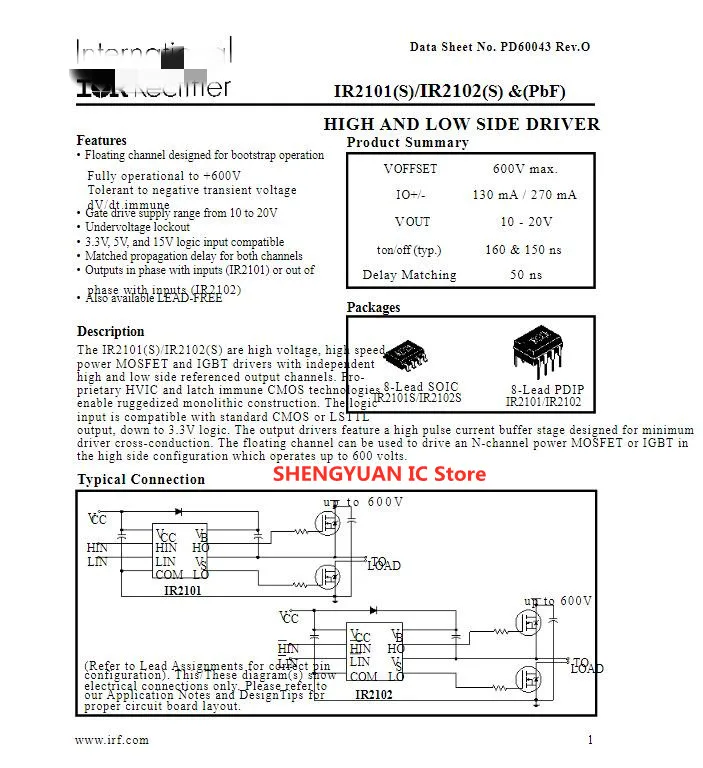 10pcs/lot IR2101STRPBF  IR2101S  IR2101SPBF  IR2101STR  IR2101 SOP-8 600V HIGH AND LOW SIDE DRIVER  Original New 100% quality