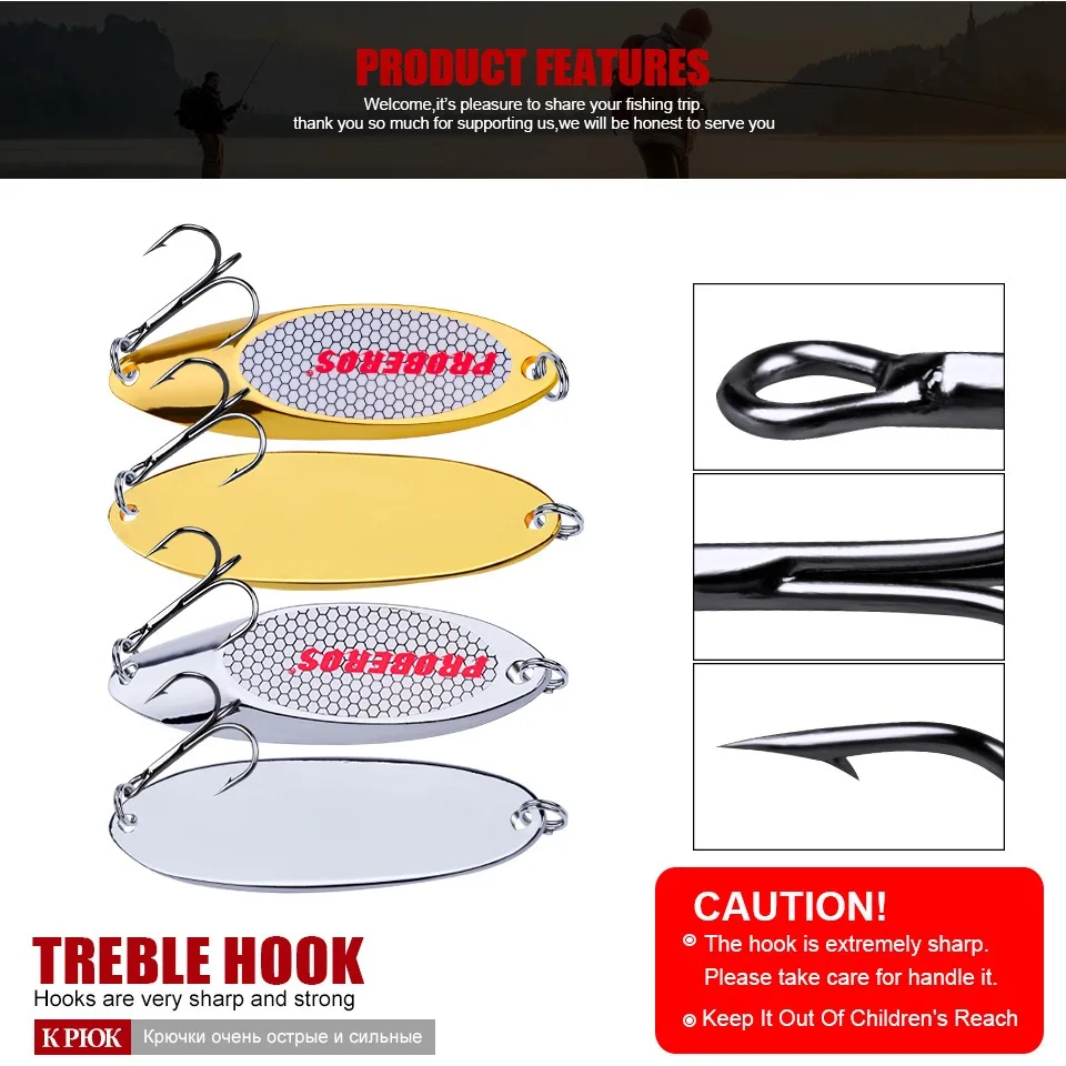 PRO BEROS Trout Metal Spinner Spoon Lure 3-60g