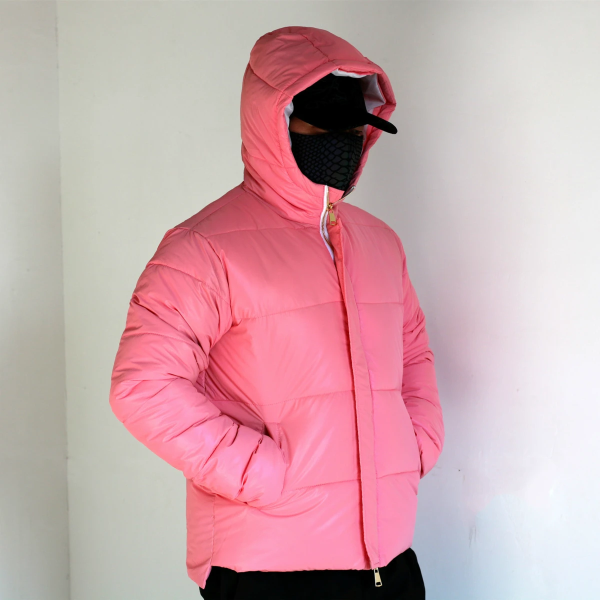 Imagem -03 - Unissex Oversize Solto Reflexivo Algodão Jaqueta Masculina 2023 Outono Inverno Feminino Arco-íris Cabolsa Bolsos Rosa com Capuz Hip Hop Streetwear