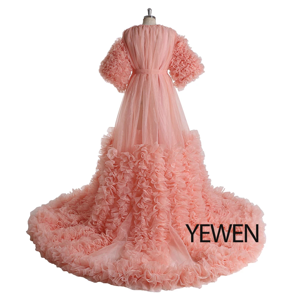 Organza Ruffles Front Slit Maternity Gowns Short Sleeve V Neck Maternity Pregnant Women Photography Props YEWEN