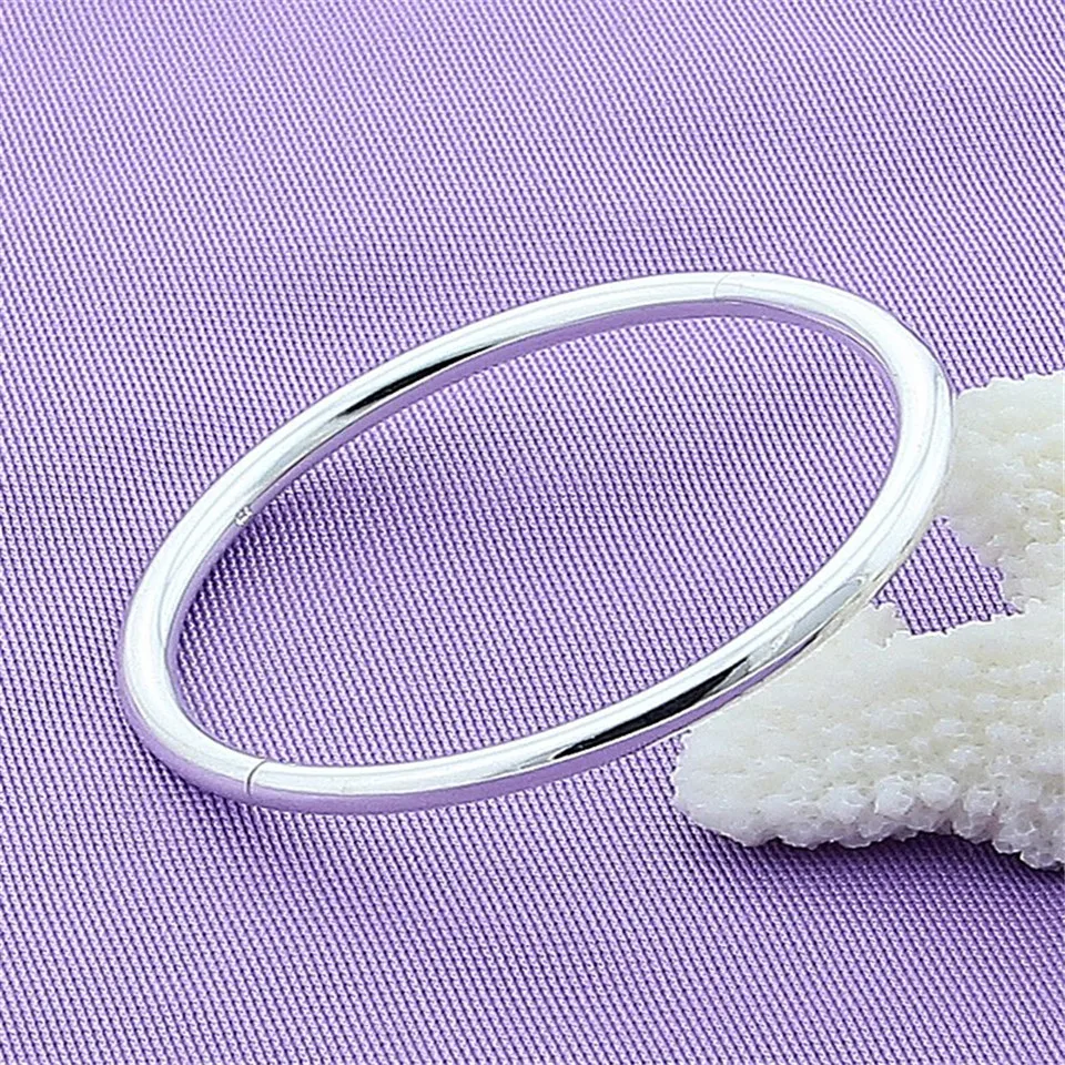 Fashion Female 925 Sterling Silver Bangle Simple Solid Smooth Bracelet Bangle For Women Charm Jewelry Party Birthday Gifts