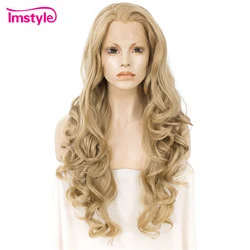 Imstyle-Peluca de encaje Rubio para mujer, pelo largo sintético con malla frontal, fibra resistente al calor, ondulado Natural, para Cosplay diario