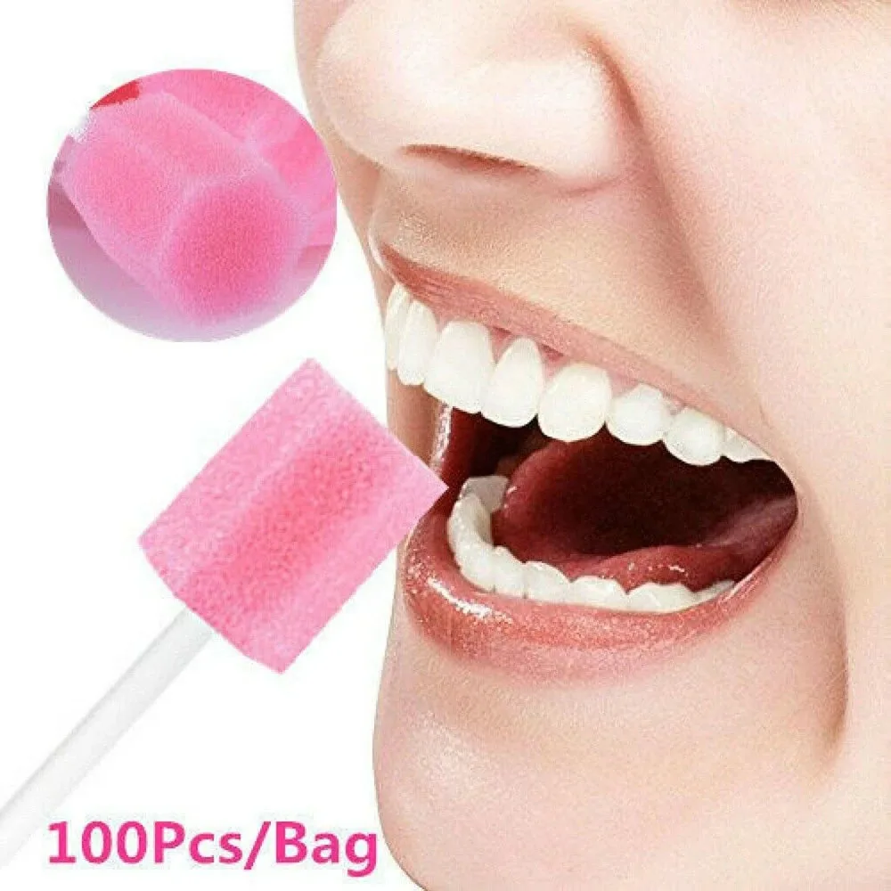 Esponja desechable para el cuidado bucal, hisopo para la limpieza de los dientes con palo, herramienta de uso Dental y médico, 100 piezas, 13,5 cm