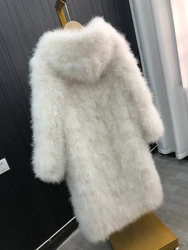 Länge mit kappe Flauschigen Feder marabou Jacke Winter Frauen Kleidung Oberbekleidung Warme Mantel Abend Frau geschenk Türkei feder