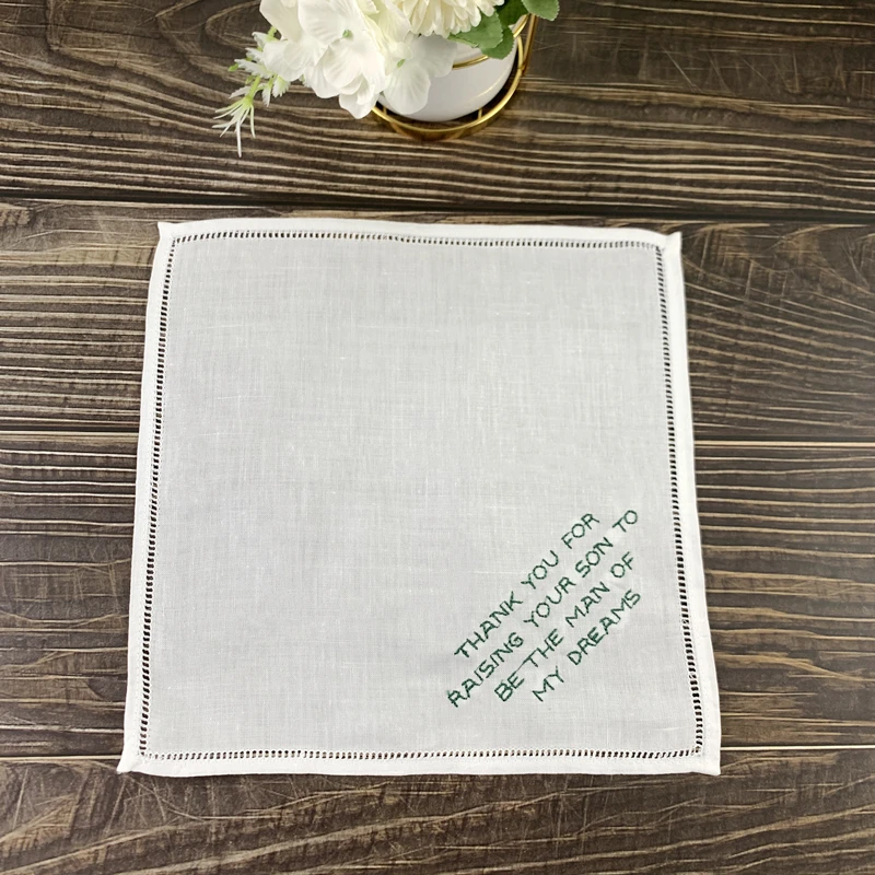 12 PCS Fashion Personalized Wedding Handkerchief 10x10-Irish Linen Hemstitch Hankie for Any Ceremony or Special Event