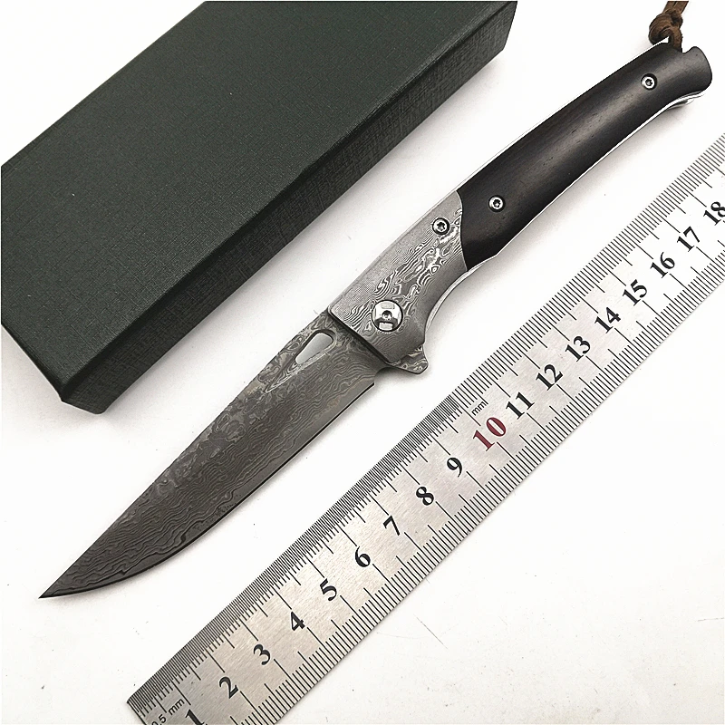 Kesiwo DM01 Wood Handle Damascus Blade Ball Bearing Utility Outdoor Camping Hunting Survival Knife Pocket EDC Folding Knife