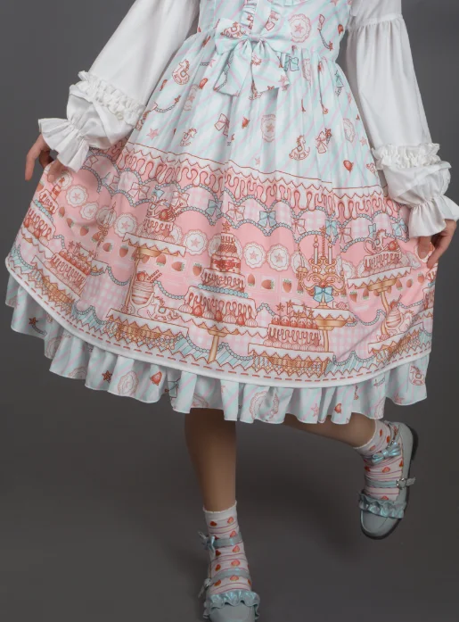 Lolita – robe de princesse victorienne à bretelles pour fille, douce, imprimée, taille haute, style gothique, kawaii, automne hiver