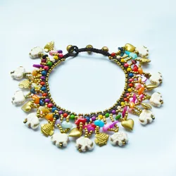 European and American Bohemian Elephant Colorful Semi-precious Stone Female Anklet Wax Rope Woven Beach Holiday Women's Anklet