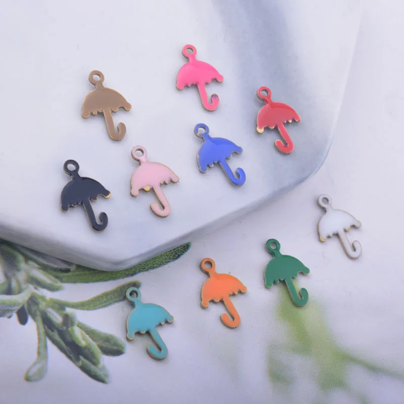 30pcs 12*8mm Copper Both Faced Enamel umbrella Charms Small Pendant For Necklace Bracelet Accessories