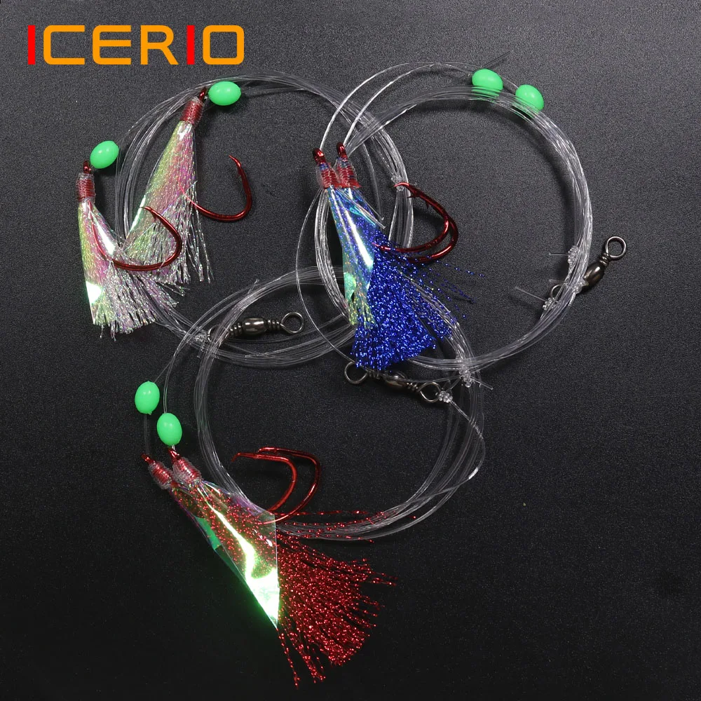 

ICERIO 6Bags 2Circle Hooks Sabiki Rig Saltwater Fishing Flashabou Tail Rigs Snapper Rigs With Barrel Swivel 3/0# 4/0# 5/0#