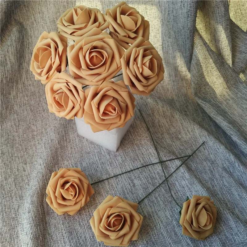 

100 Coffee Roses Artificial Floral Wedding Decor 8cm Flowers For Table Centerpiece Bridal Bouquets Fake Flowers LNPE030