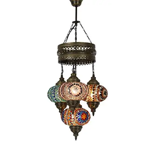 LaModaHome 25 + Unique Colors, 2020 Customizable Chandelier 4 Globes + Free 4 Bulbs, stunning Mosaic Turkish Lamp Moroccan Light