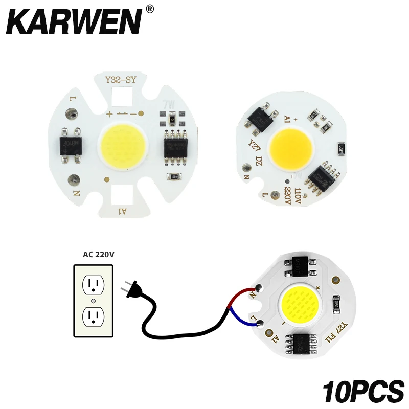 10 sztuk/partia COB LED Chip światła 220V reflektory lampa 3W 5W 7W 10W 12W lampa dla DIY reflektor nie ma potrzeby kierowcy Matrix światła