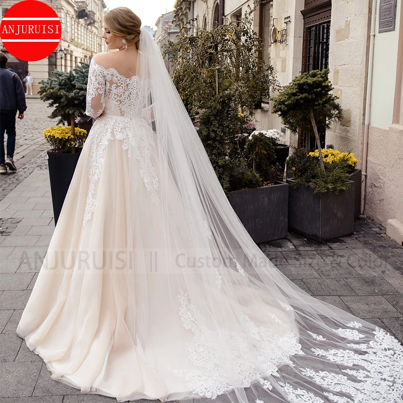 Long Sleeves Wedding Dress Lace Appliques Vintage A Line Vestido De Novia 2022 Women Bride Gown Boho Robe Mariage Boda Trouwjurk