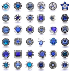 Blue Crystal Flower Snap Button Forty Style 5Pcs/lot Snap Button Jewelry Women's 18mm Snap Bracelet Accessories Gift Wholesale