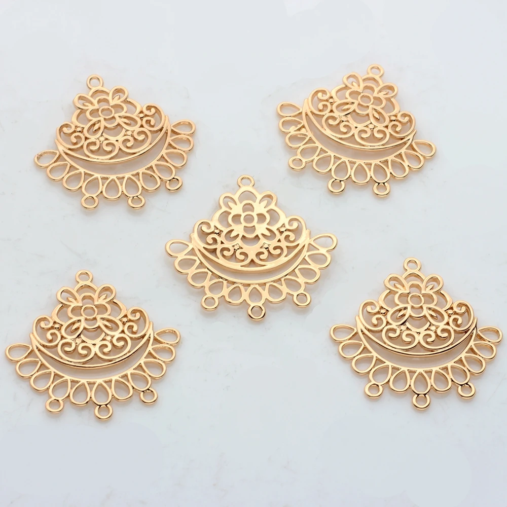 Copper Metal  Real  Plated Hollow Flowers Connector Charms 2PCS/lot For DIY Earrings Jewelry Findings Making Accessories