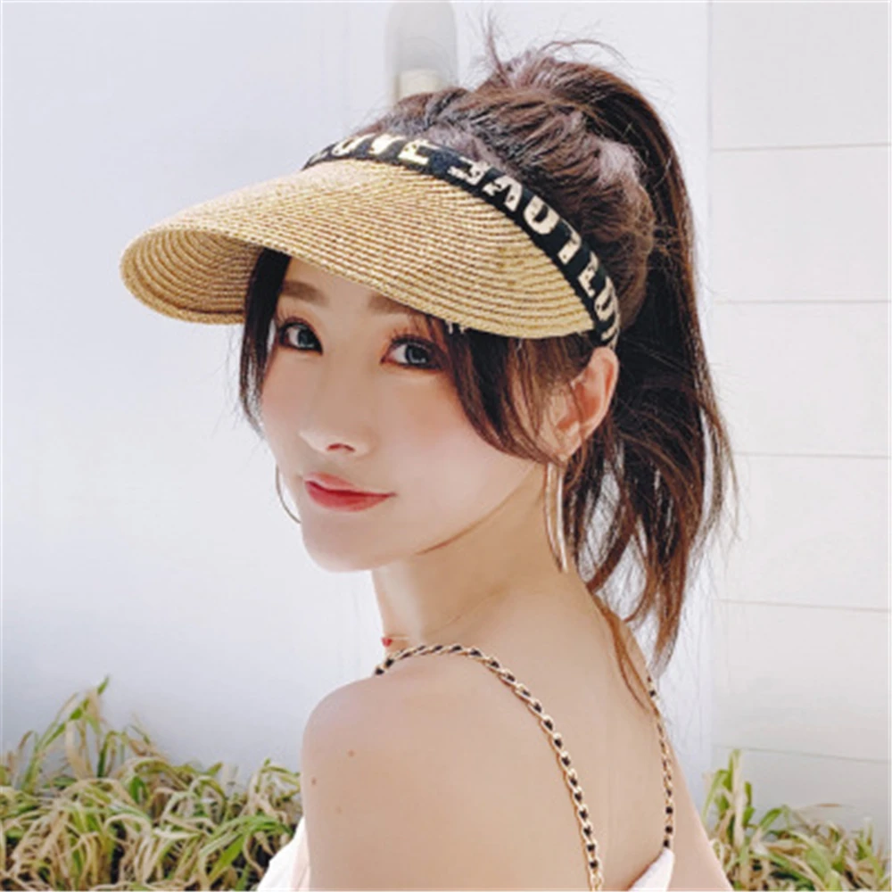 

Sun Block Beach Hat Korean version of the 100-match network Red Cap Sun Hat Straw woven empty top hat WS-2532