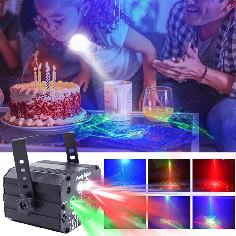 Christmas LED Party Light Patterns Laser Projector Light Voice Strobe Effect Stage Light For Party Show DJ Home KTV Disco Lamps