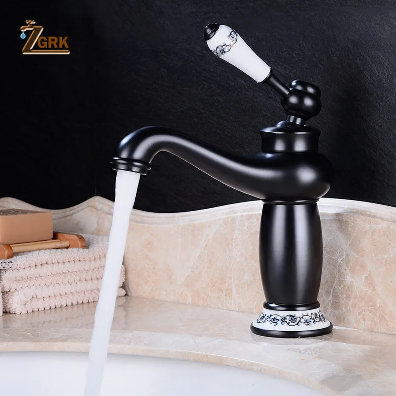 

Basin Faucets Black brass washbasin Tap Bathroom Sink Faucet Ceramics Single Handle Hole Deck Mount Hot And Cold Mixer Tap