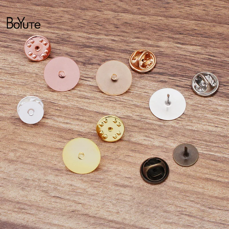 BoYuTe Wholesale (200 Sets/Lot) Round 10MM 15MM Flat Base Brooch Pins with Butterfly Clasp Diy Jewelry Findings Components