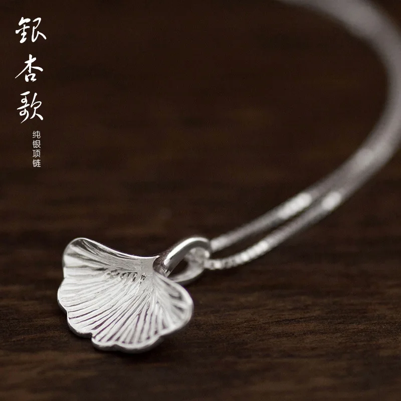 100% 925 Sterling Silver Necklace for Women Long Chain Ginkgo Pendant Necklace Party Ornament Jewelry Gift Womens Accessoires